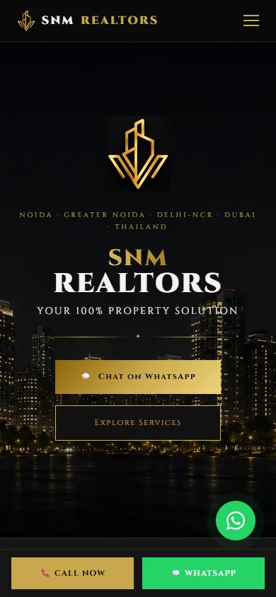 SNM Realtors website homepage on mobile