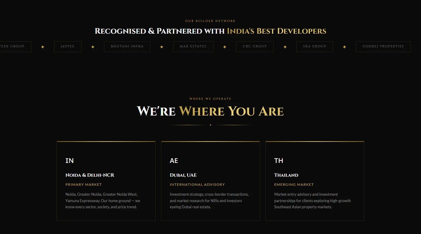Builder network and geographic reach sections of the SNM Realtors website