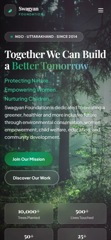 Swagyan Foundation website homepage on mobile